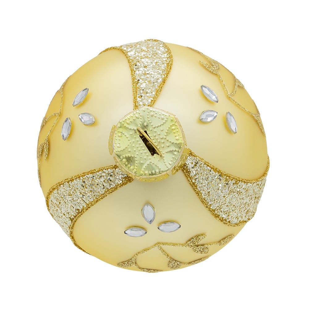 Kurt Adler 80MM Glass Gold Leaf with Jewels and Glitter Ball Ornaments